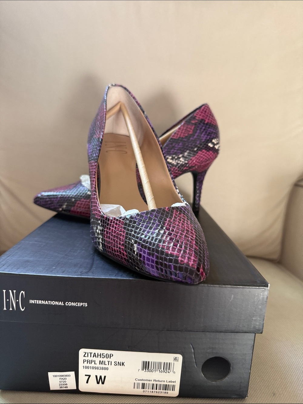 INC International Concepts Purple Multi Snakeskin Pointed-Toe Pumps